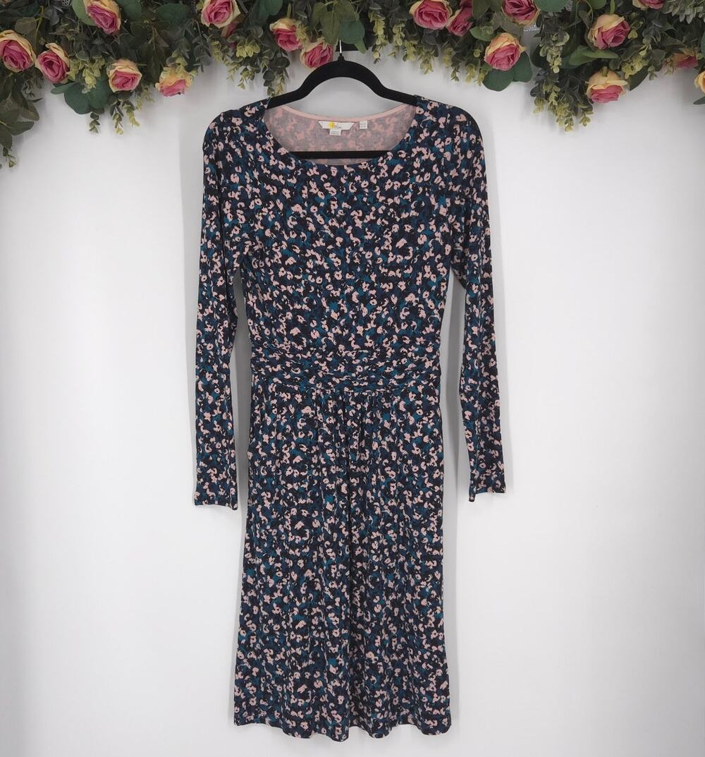 Boden Long Sleeve Abstract Floral Jersey Dress Size 2